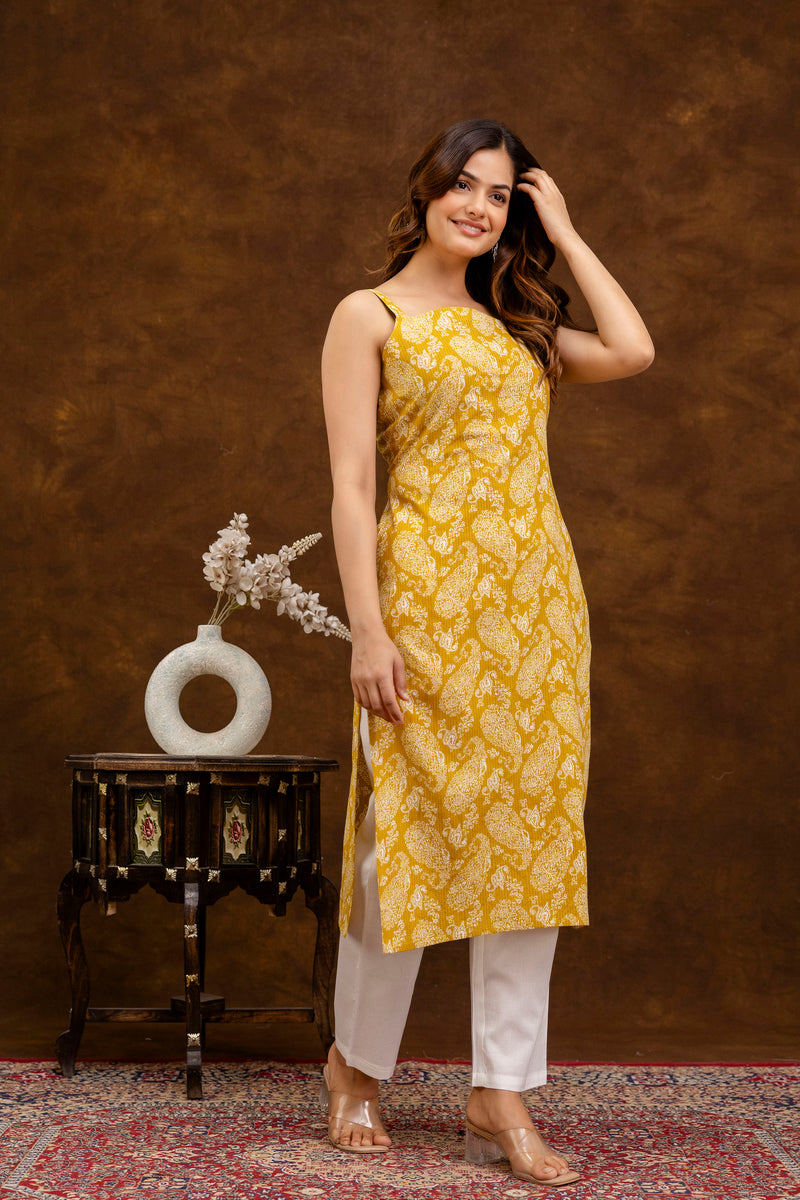 EthniFlair Paisley Printed Shoulder Straps Straight Kurta