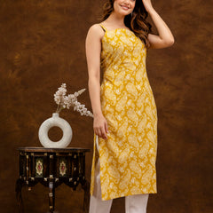 EthniFlair Paisley Printed Shoulder Straps Straight Kurta