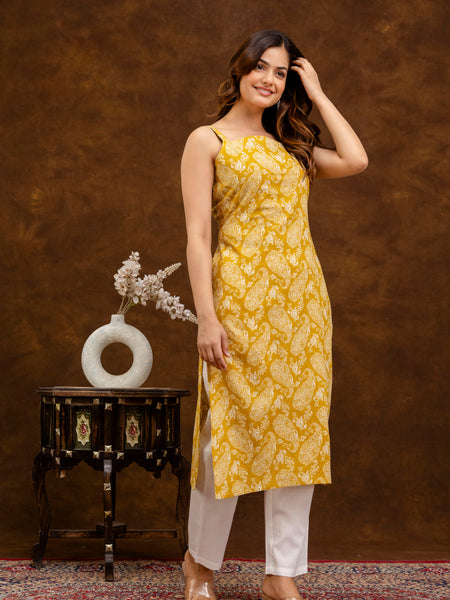 EthniFlair Paisley Printed Shoulder Straps Straight Kurta