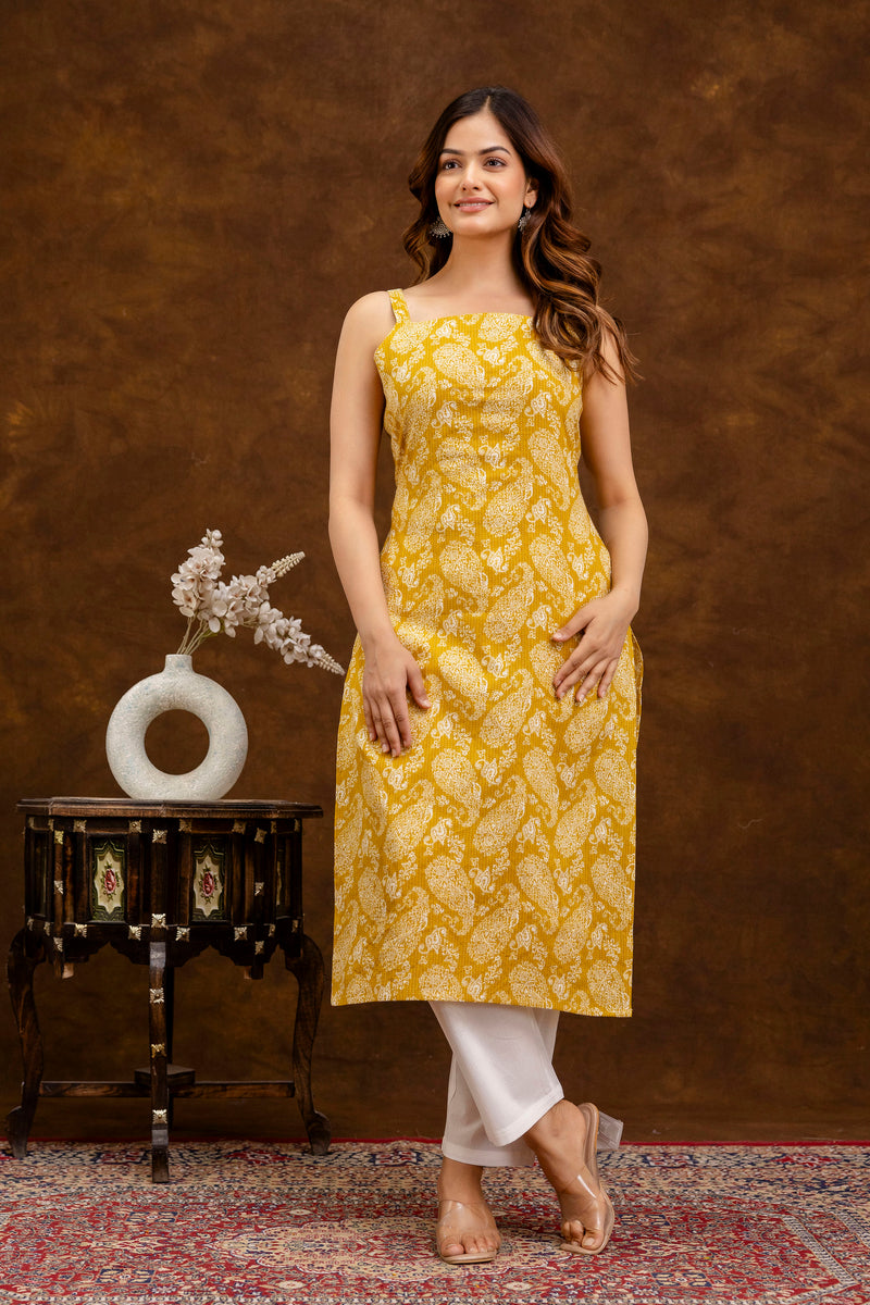 EthniFlair Paisley Printed Shoulder Straps Straight Kurta