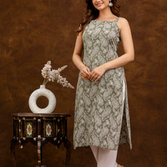 EthniFlair Paisley Printed Shoulder Straps Straight Kurta