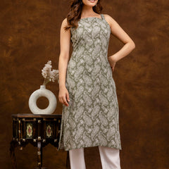 EthniFlair Paisley Printed Shoulder Straps Straight Kurta