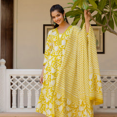 EthniFlair Floral Printed Empire Kurta with Trousers & Dupatta