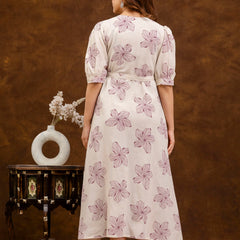 EthniFlair Floral Printed Puff Sleeved Tie-Ups Wrap Maxi Dress