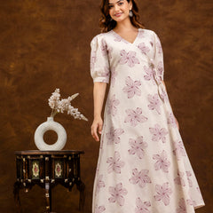 EthniFlair Floral Printed Puff Sleeved Tie-Ups Wrap Maxi Dress