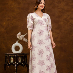 EthniFlair Floral Printed Puff Sleeved Tie-Ups Wrap Maxi Dress