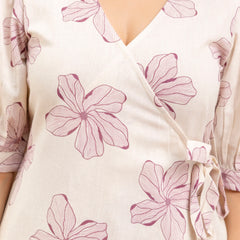 EthniFlair Floral Printed Puff Sleeved Tie-Ups Wrap Maxi Dress