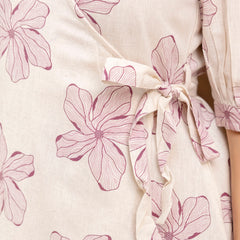 EthniFlair Floral Printed Puff Sleeved Tie-Ups Wrap Maxi Dress