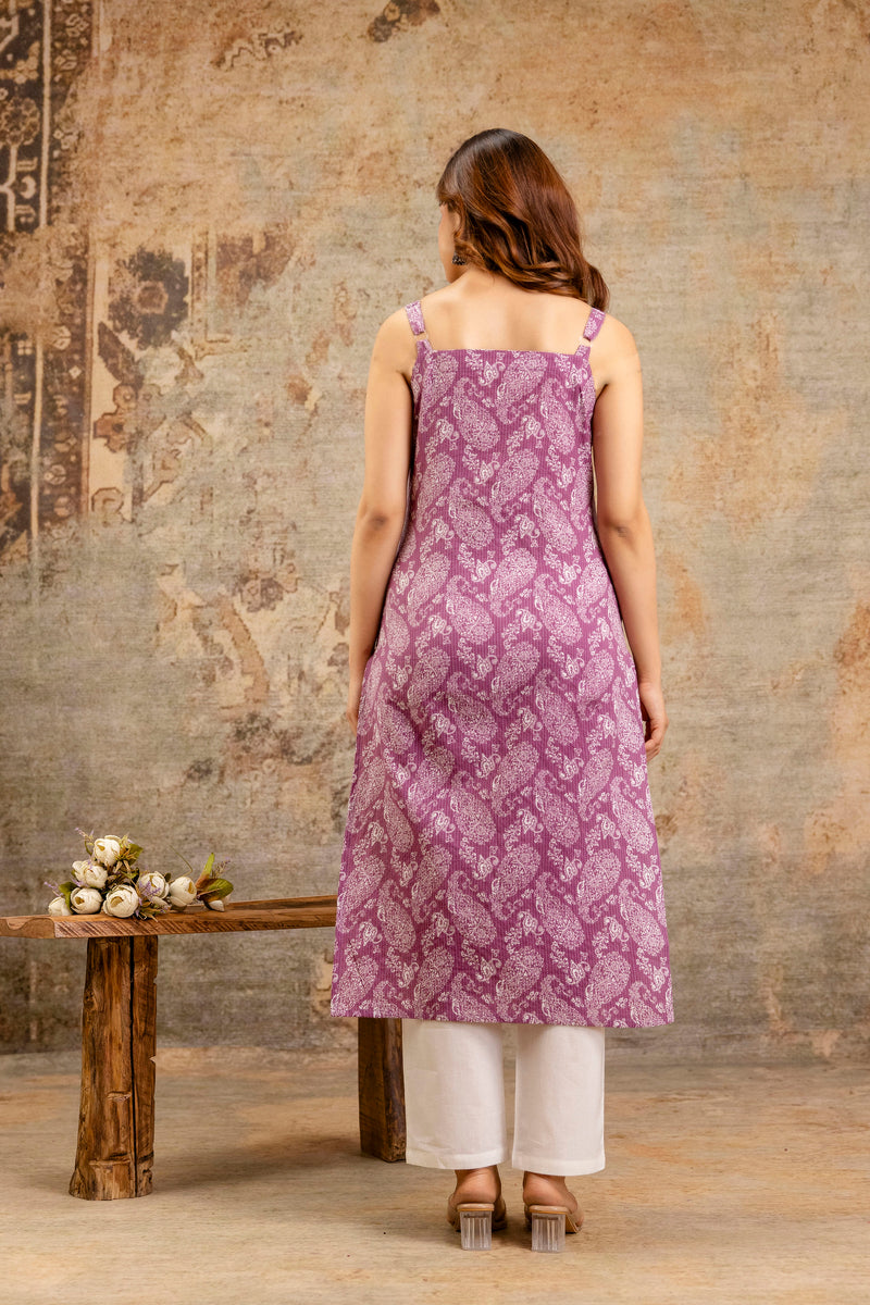 EthniFlair Paisley Printed Shoulder Straps Straight Kurta