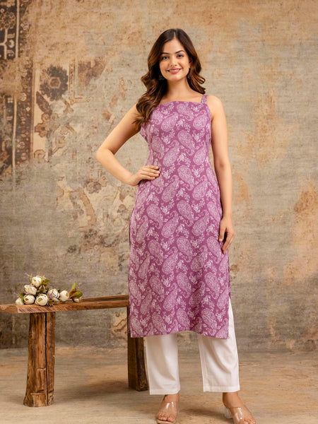 EthniFlair Paisley Printed Shoulder Straps Straight Kurta