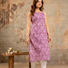 EthniFlair Paisley Printed Shoulder Straps Straight Kurta