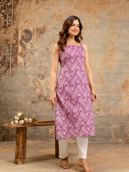 EthniFlair Paisley Printed Shoulder Straps Straight Kurta
