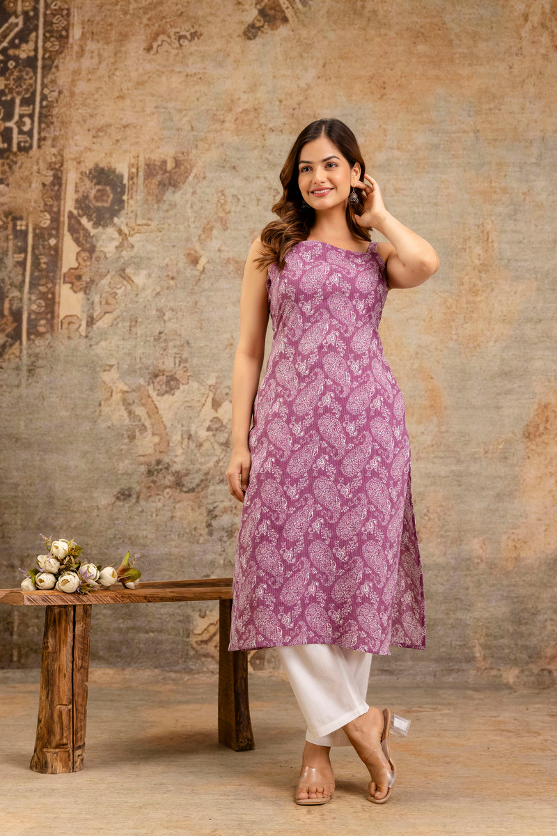 EthniFlair Paisley Printed Shoulder Straps Straight Kurta