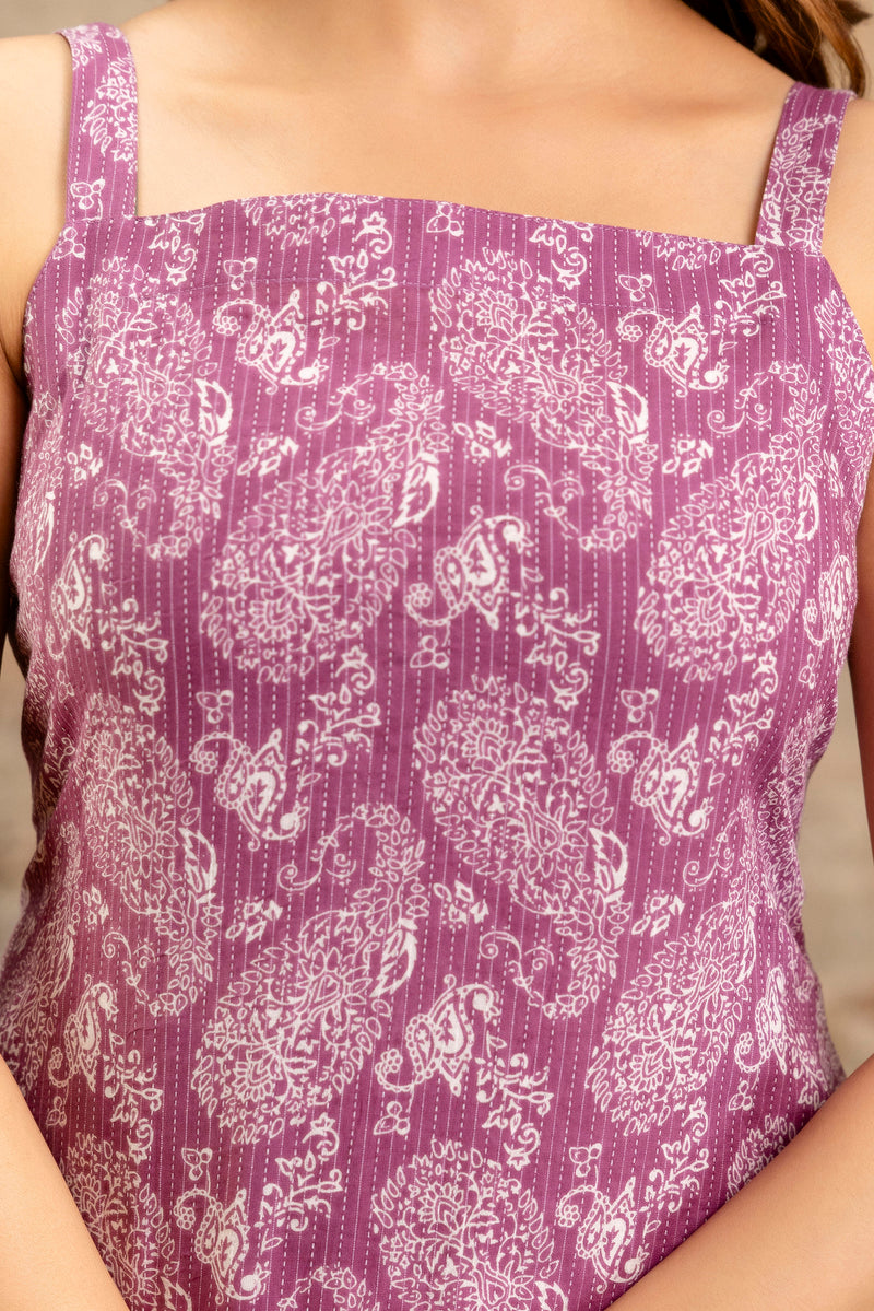 EthniFlair Paisley Printed Shoulder Straps Straight Kurta