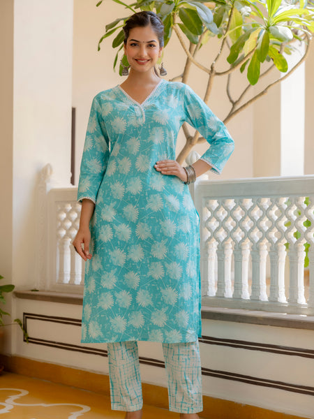 EthniFlair Floral Printed Kurta with Pyjamas & Dupatta