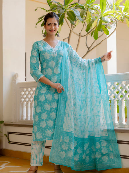 EthniFlair Floral Printed Kurta with Pyjamas & Dupatta