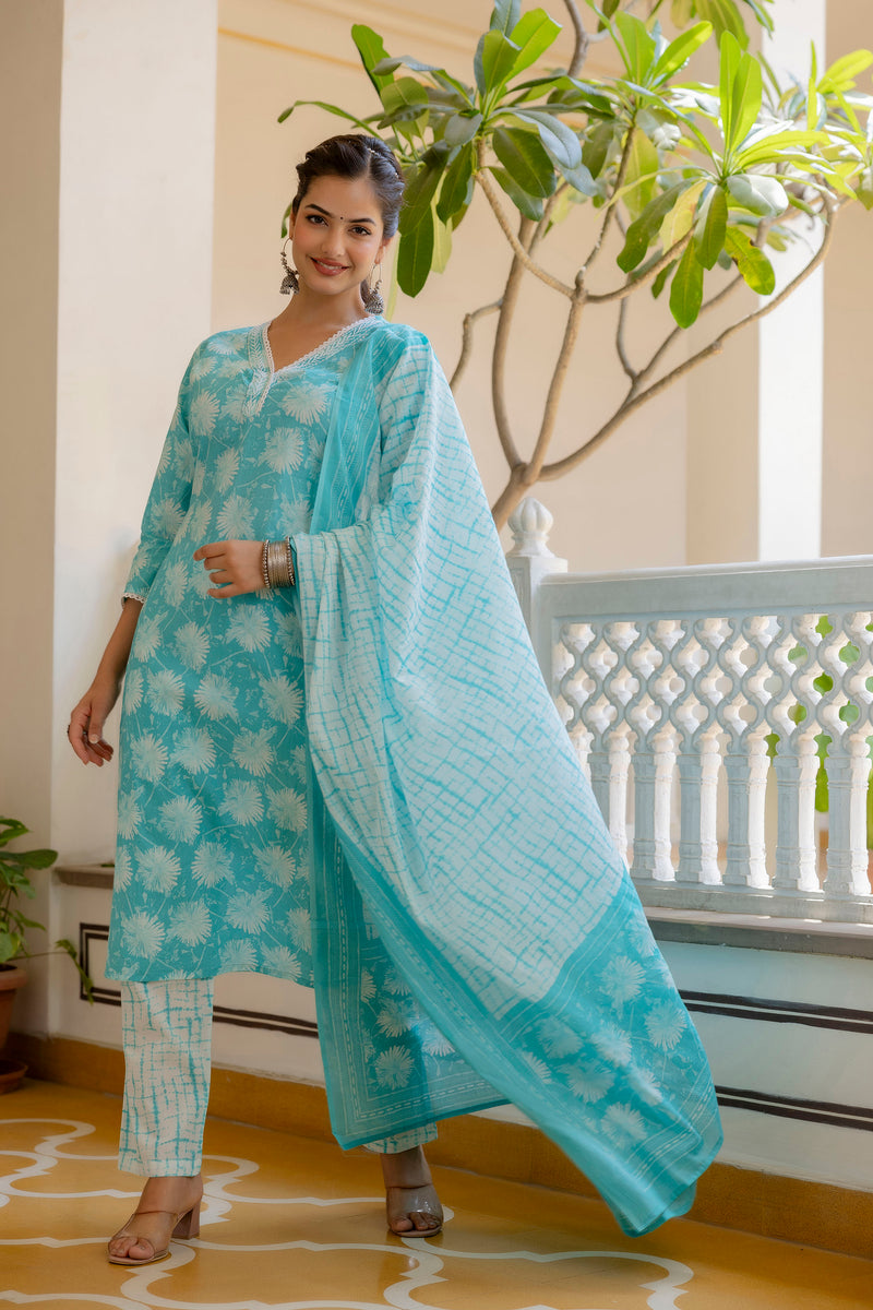 EthniFlair Floral Printed Kurta with Pyjamas & Dupatta