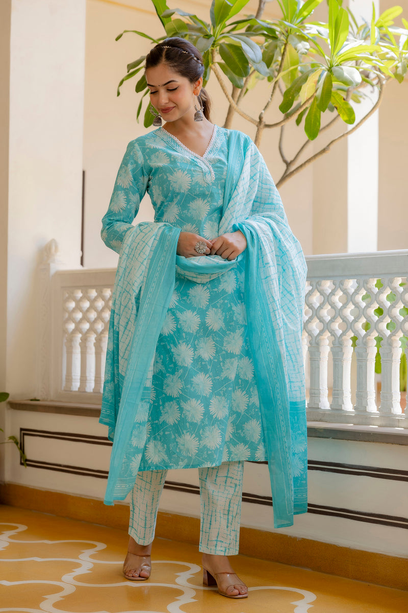 EthniFlair Floral Printed Kurta with Pyjamas & Dupatta