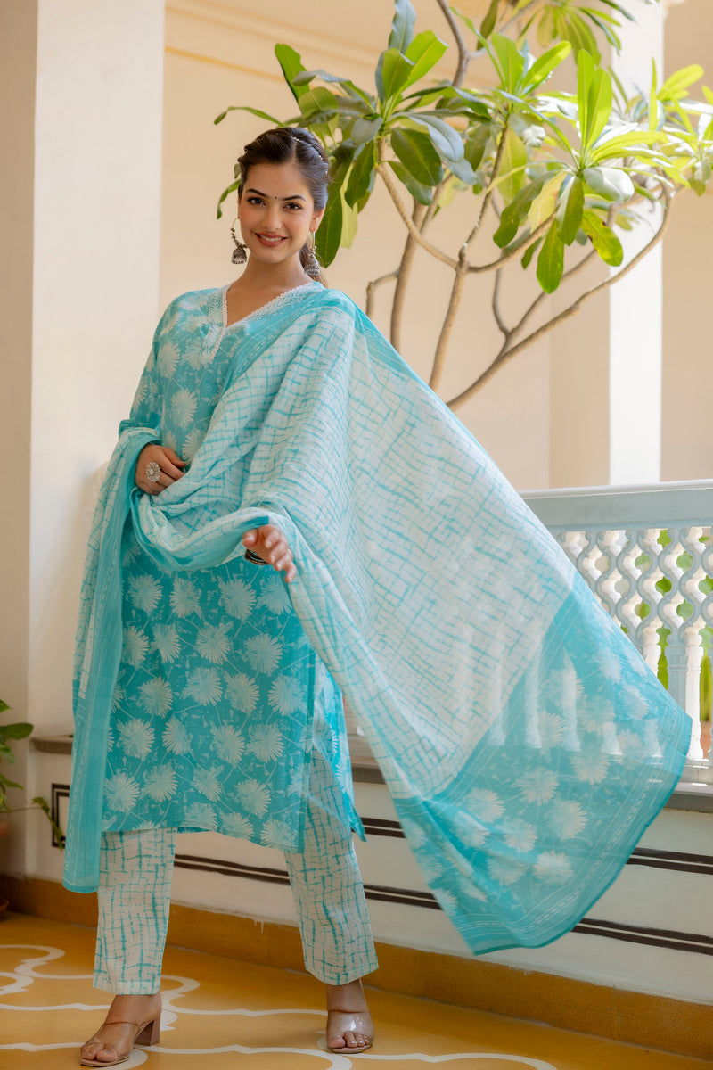 EthniFlair Floral Printed Kurta with Pyjamas & Dupatta