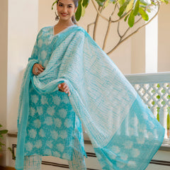 EthniFlair Floral Printed Kurta with Pyjamas & Dupatta