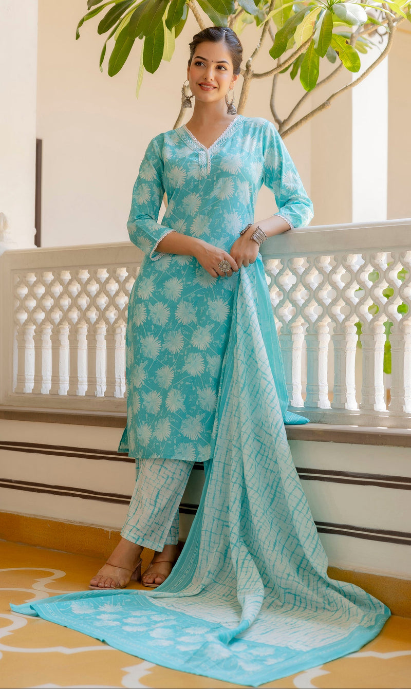 EthniFlair Floral Printed Kurta with Pyjamas & Dupatta