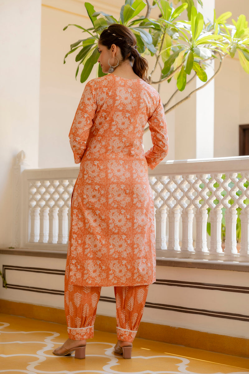EthniFlair Floral Printed Thread Work Kurta with Patiala & Dupatta