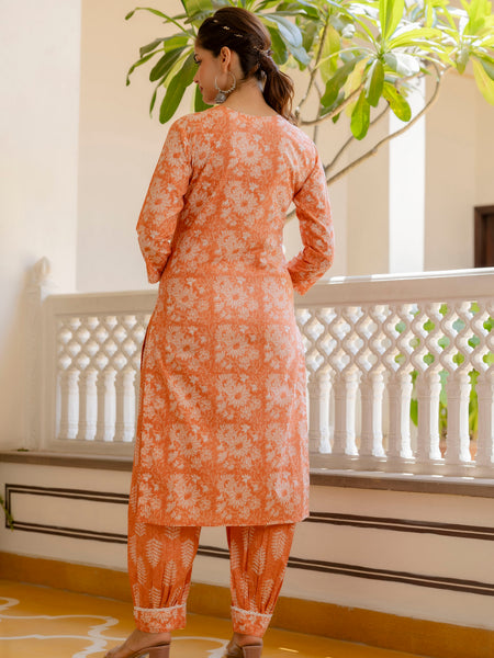EthniFlair Floral Printed Thread Work Kurta with Patiala & Dupatta