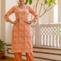 EthniFlair Floral Printed Thread Work Kurta with Patiala & Dupatta