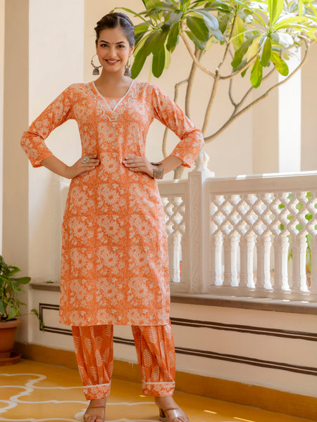 EthniFlair Floral Printed Thread Work Kurta with Patiala & Dupatta