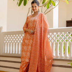 EthniFlair Floral Printed Thread Work Kurta with Patiala & Dupatta