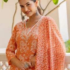 EthniFlair Floral Printed Thread Work Kurta with Patiala & Dupatta