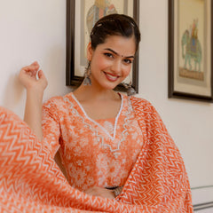 EthniFlair Floral Printed Thread Work Kurta with Patiala & Dupatta