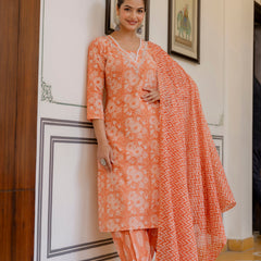 EthniFlair Floral Printed Thread Work Kurta with Patiala & Dupatta