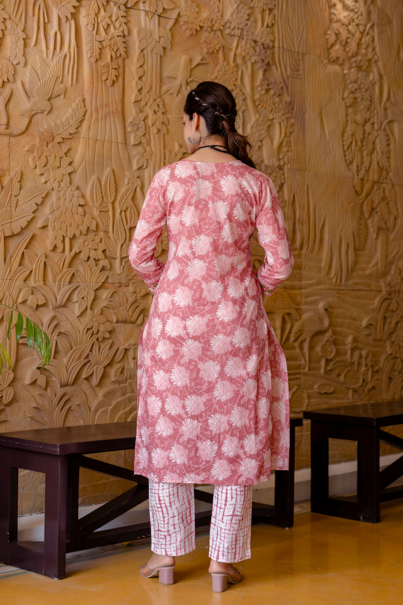 EthniFlair Floral Printed Aari Work Kurta with Trousers & Dupatta