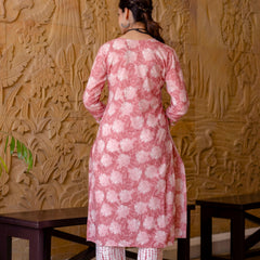 EthniFlair Floral Printed Aari Work Kurta with Trousers & Dupatta
