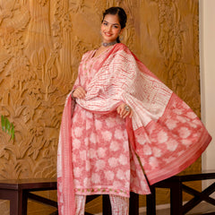 EthniFlair Floral Printed Aari Work Kurta with Trousers & Dupatta