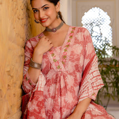 EthniFlair Floral Printed Aari Work Kurta with Trousers & Dupatta
