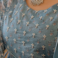 EthniFlair Floral Printed Panelled Aari Work Kurta with Trousers & Dupatta