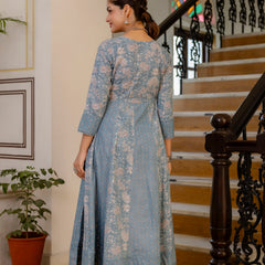 EthniFlair Floral Printed Panelled Aari Work Kurta with Trousers & Dupatta