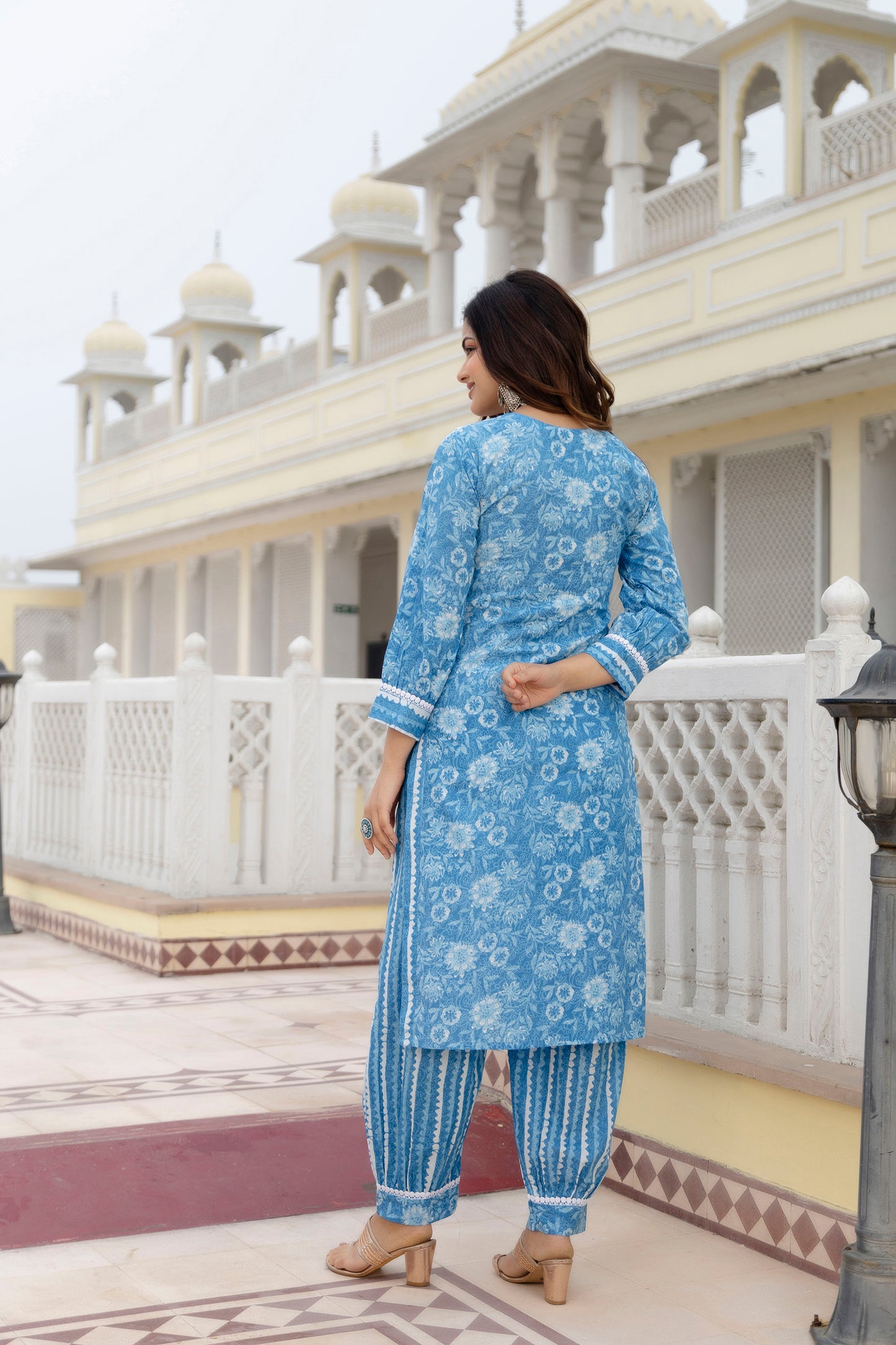 EthniFlair Women Floral Printed Regular Aari Work Pure Cotton Kurta with Patiala & With Dupatta