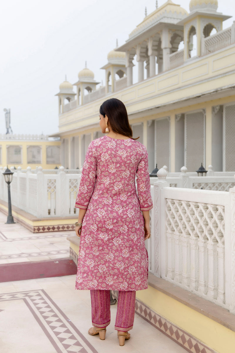 EthniFlair Floral Embroidered Thread Work Kurta with Trousers & Dupatta