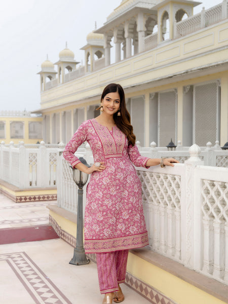 EthniFlair Floral Embroidered Thread Work Kurta with Trousers & Dupatta
