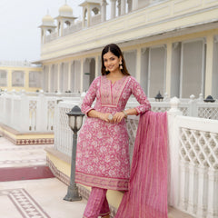 EthniFlair Floral Embroidered Thread Work Kurta with Trousers & Dupatta