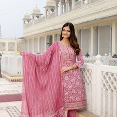 EthniFlair Floral Embroidered Thread Work Kurta with Trousers & Dupatta