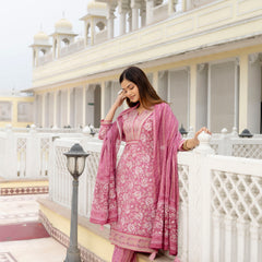 EthniFlair Floral Embroidered Thread Work Kurta with Trousers & Dupatta