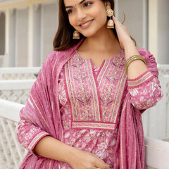 EthniFlair Floral Embroidered Thread Work Kurta with Trousers & Dupatta