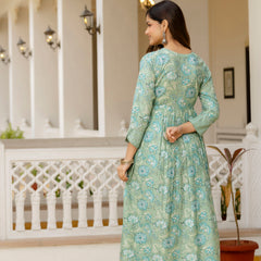 EthniFlair Floral Printed Empire Mirror Work Kurta with Trousers & Dupatta