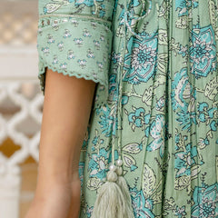 EthniFlair Floral Printed Empire Mirror Work Kurta with Trousers & Dupatta