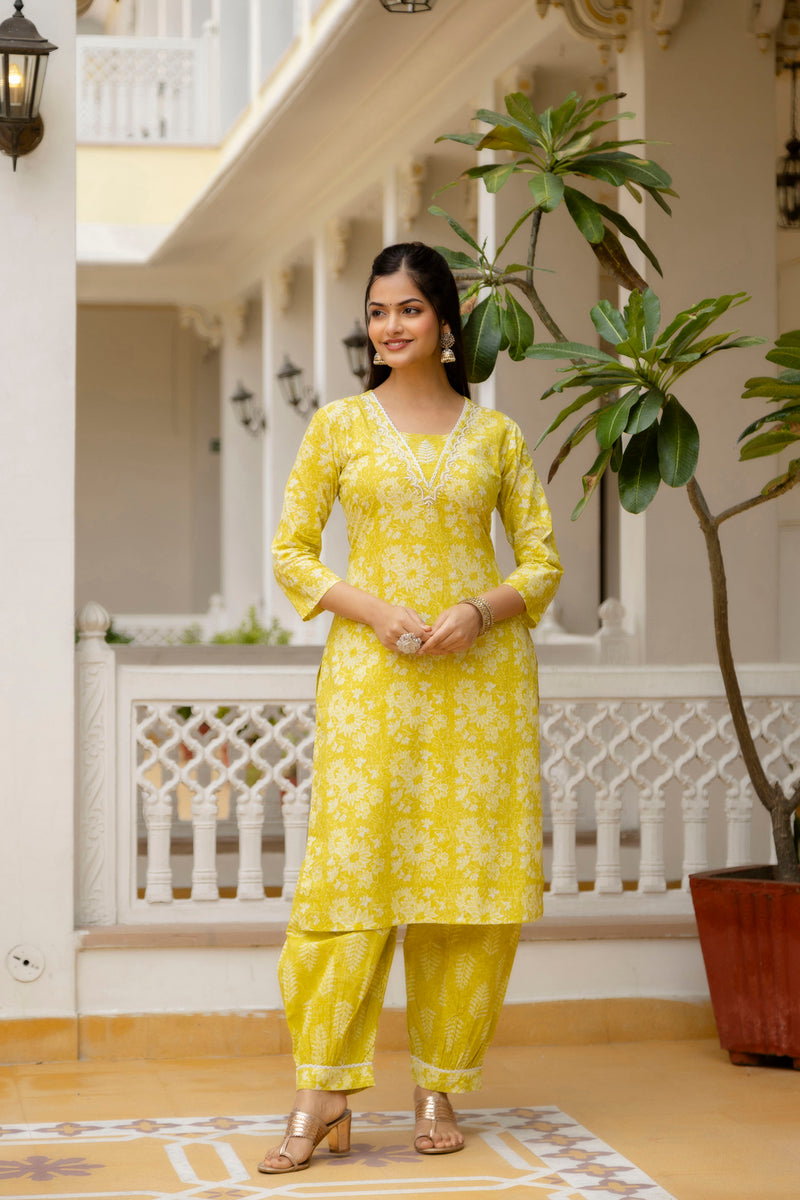 EthniFlair Floral Printed Embroidered Kurta with Patiala & Dupatta