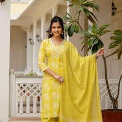EthniFlair Floral Printed Embroidered Kurta with Patiala & Dupatta